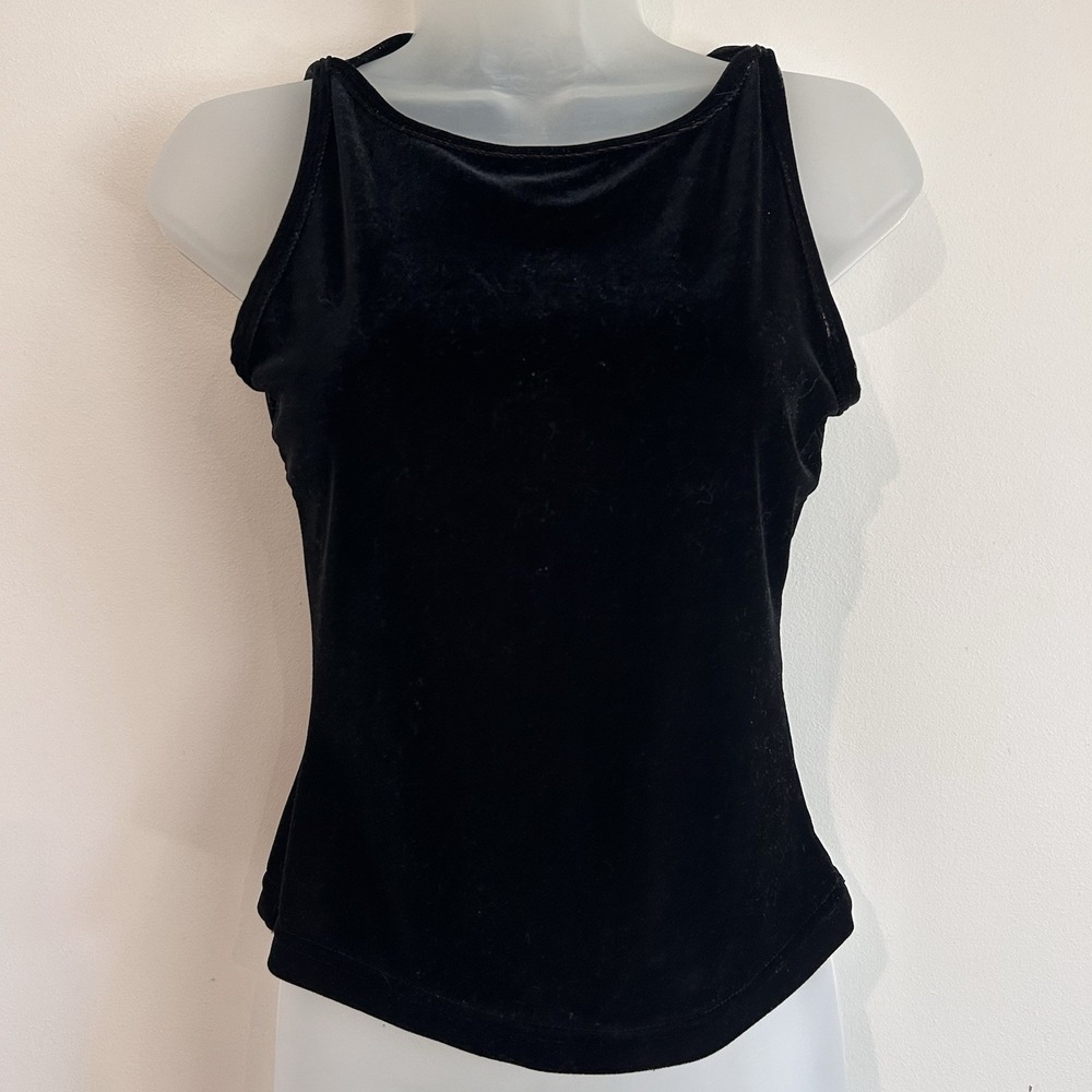 Vtg Y2K XOXO Black Velvet Tank Dressy Gothic Dark Romantic Club